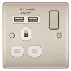 British General Nexus Metal 13A 1-Gang SP Switched Socket + 2.1A 2-Outlet Type A USB Charger Pearl Nickel with White Inserts 8 British General Nexus Metal 13A 1-Gang SP Switched Socket + 2.1A 2-Outlet Type A USB Charger Pearl Nickel with White Inserts -British General Switches & Sockets Store 6911F A2