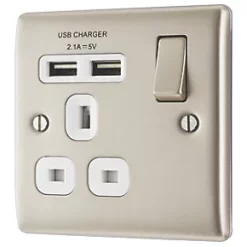 British General Nexus Metal 13A 1-Gang SP Switched Socket + 2.1A 2-Outlet Type A USB Charger Pearl Nickel with White Inserts 9 British General Nexus Metal 13A 1-Gang SP Switched Socket + 2.1A 2-Outlet Type A USB Charger Pearl Nickel with White Inserts -British General Switches & Sockets Store 6911F A3