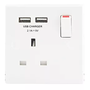 British General 900 Series 13A 1-Gang SP Switched Socket + 2.1A 2-Outlet Type A USB Charger White 2 British General 900 Series 13A 1-Gang SP Switched Socket + 2.1A 2-Outlet Type A USB Charger White - Image 2