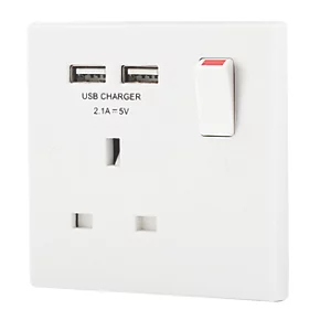 British General 900 Series 13A 1-Gang SP Switched Socket + 2.1A 2-Outlet Type A USB Charger White 1 British General 900 Series 13A 1-Gang SP Switched Socket + 2.1A 2-Outlet Type A USB Charger White