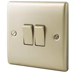British General Nexus Metal 20A 2-Gang 2-Way Light Switch Pearl Nickel with Colour-Matched Inserts