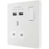 British General Evolve 13A 1-Gang SP Switched Socket + 2.1A 2-Outlet Type A USB Charger Pearlescent White with White Inserts
