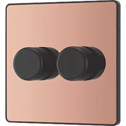 British General Evolve 2-Gang 2-Way LED Trailing Edge Double Push Dimmer with Rotary Control Copper with Black Inserts -British General Switches & Sockets Store 710PY A3