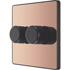 British General Evolve 2-Gang 2-Way LED Trailing Edge Double Push Dimmer with Rotary Control Copper with Black Inserts