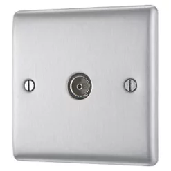 British General Nexus Metal Coaxial TV / FM Socket Brushed Steel