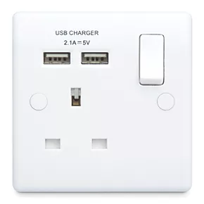 British General 800 Series 13A 1-Gang SP Switched Socket + 2.1A 2-Outlet Type A USB Charger White 2 British General 800 Series 13A 1-Gang SP Switched Socket + 2.1A 2-Outlet Type A USB Charger White - Image 2
