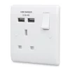 British General 800 Series 13A 1-Gang SP Switched Socket + 2.1A 2-Outlet Type A USB Charger White