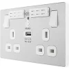 British General Evolve 13A 2-Gang SP Switched Double Socket With WiFi Extender + 2.1A 1-Outlet Type A USB Charger Brushed Steel with White Inserts