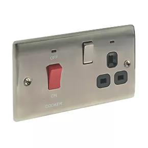 British General Nexus Metal 45A 1-Gang DP Cooker Switch & 13A DP Switched Socket Brushed Iridium with LED with Black Inserts 2 British General Nexus Metal 45A 1-Gang DP Cooker Switch & 13A DP Switched Socket Brushed Iridium with LED with Black Inserts - Image 2