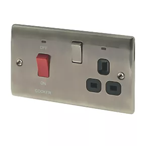 British General Nexus Metal 45A 1-Gang DP Cooker Switch & 13A DP Switched Socket Brushed Iridium with LED with Black Inserts 1 British General Nexus Metal 45A 1-Gang DP Cooker Switch & 13A DP Switched Socket Brushed Iridium with LED with Black Inserts
