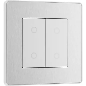 British General Evolve 2-Gang 2-Way LED Double Master Touch Trailing Edge Dimmer Switch Brushed Steel with White Inserts 2 British General Evolve 2-Gang 2-Way LED Double Master Touch Trailing Edge Dimmer Switch Brushed Steel with White Inserts - Image 2