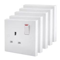 British General 900 Series 13A 1-Gang SP Switched Plug Socket White 5 Pack