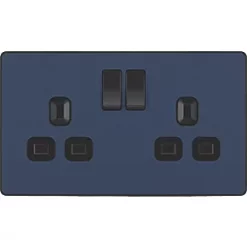 British General Evolve 13A 2-Gang SP Switched Socket Blue with Black Inserts -British General Switches & Sockets Store 749RF A2
