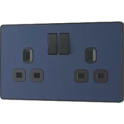 British General Evolve 13A 2-Gang SP Switched Socket Blue with Black Inserts -British General Switches & Sockets Store 749RF A3