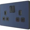 British General Evolve 13A 2-Gang SP Switched Socket Blue with Black Inserts