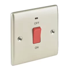 British General Nexus Metal 45A 1-Gang 2-Pole Cooker Switch Pearl Nickel with LED with Red Inserts -British General Switches & Sockets Store 75052 A2
