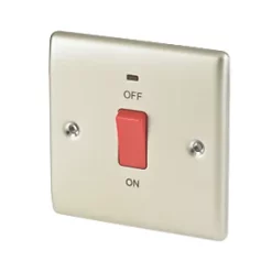 British General Nexus Metal 45A 1-Gang 2-Pole Cooker Switch Pearl Nickel with LED with Red Inserts