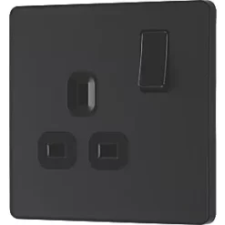 British General Evolve 13A 1-Gang SP Switched Socket Matt Black with Black Inserts -British General Switches & Sockets Store 753RF A3