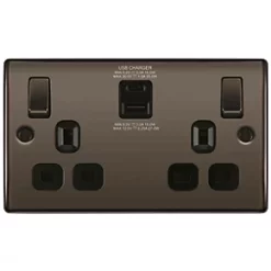 British General Nexus 13A 2-Gang SP Switched Socket + 3A 2-Outlet Type A & C USB Charger Black Nickel with Black Inserts