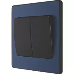 British General Evolve 20 A 16AX 2-Gang 2-Way Wide Rocker Light Switch Blue with Black Inserts
