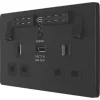 British General Evolve 13A 2-Gang SP Switched Double Socket With WiFi Extender + 2.1A 1-Outlet Type A USB Charger Matt Black with Black Inserts