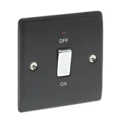British General Nexus Metal 20A 1-Gang DP Control Switch Matt Black with LED with White Inserts -British General Switches & Sockets Store 79666 A2