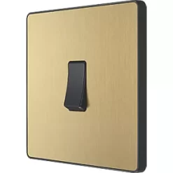 British General Evolve 20A 16AX 1-Gang Intermediate Light Switch Satin Brass with Black Inserts