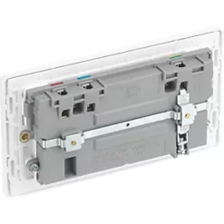 British General Evolve 13A 2-Gang SP Switched Socket + 3.1A 2-Outlet Type A USB Charger Pearlescent White with White Inserts -British General Switches & Sockets Store 797RF A4