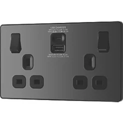 British General Evolve 13A 2-Gang SP Switched Socket + 3A 2-Outlet Type A & C USB Charger Black with Black Inserts -British General Switches & Sockets Store 810RF A3