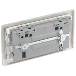 British General Nexus Metal 13A 2-Gang SP Switched Socket + 3.1A 2-Outlet Type A USB Charger Pearl Nickel with White Inserts -British General Switches & Sockets Store 8208P A4