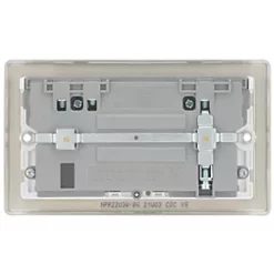 British General Nexus Metal 13A 2-Gang SP Switched Socket + 3.1A 2-Outlet Type A USB Charger Pearl Nickel with White Inserts -British General Switches & Sockets Store 8208P A5