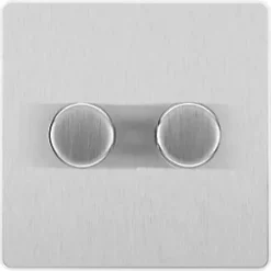British General Evolve 2-Gang 2-Way LED Trailing Edge Double Push Dimmer with Rotary Control Brushed Steel with White Inserts -British General Switches & Sockets Store 831PY A2