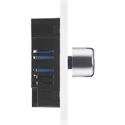 British General Evolve 2-Gang 2-Way LED Trailing Edge Double Push Dimmer with Rotary Control Brushed Steel with White Inserts -British General Switches & Sockets Store 831PY A5