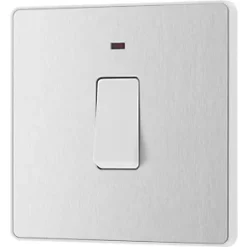British General Evolve 20A 1-Gang DP Control Switch Brushed Steel with LED with White Inserts -British General Switches & Sockets Store 834PY A3
