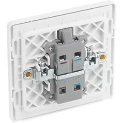 British General Evolve 20A 1-Gang DP Control Switch Brushed Steel with LED with White Inserts -British General Switches & Sockets Store 834PY A4