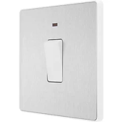 British General Evolve 20A 1-Gang DP Control Switch Brushed Steel with LED with White Inserts