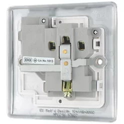 British General Nexus Metal 13A 1-Gang DP Switched Plug Socket Polished Chrome with White Inserts -British General Switches & Sockets Store 838FT A3