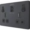 British General Evolve 13A 2-Gang SP Switched Socket + 3A 2-Outlet Type A & C USB Charger Grey with Black Inserts
