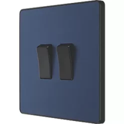 British General Evolve 20 A 16AX 2-Gang 2-Way Light Switch Blue with Black Inserts