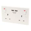 British General 900 Series 13A 2-Gang SP Switched Socket + 3.1A 2-Outlet Type A USB Charger White