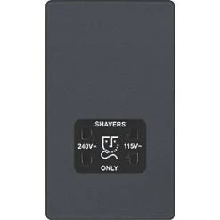 British General Evolve 2-Gang Dual Voltage Shaver Socket 115/240V Grey with Black Inserts -British General Switches & Sockets Store 858RF A2