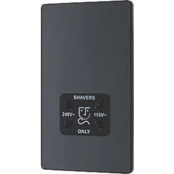 British General Evolve 2-Gang Dual Voltage Shaver Socket 115/240V Grey with Black Inserts -British General Switches & Sockets Store 858RF A3