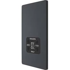 British General Evolve 2-Gang Dual Voltage Shaver Socket 115/240V Grey with Black Inserts