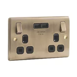 British General Nexus Metal 13A 2-Gang SP Switched Socket + 3.1A 2-Outlet Type A USB Charger Antique Brass with Black Inserts 7 British General Nexus Metal 13A 2-Gang SP Switched Socket + 3.1A 2-Outlet Type A USB Charger Antique Brass with Black Inserts -British General Switches & Sockets Store 8640P A2