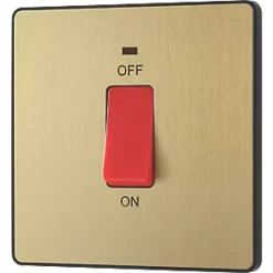 British General Evolve 45A 1-Gang 2-Pole Cooker Switch Satin Brass with LED with Black Inserts -British General Switches & Sockets Store 866PY A3