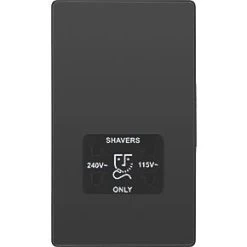 British General Evolve 2-Gang Dual Voltage Shaver Socket 115/240V Black with Black Inserts -British General Switches & Sockets Store 868RF A2