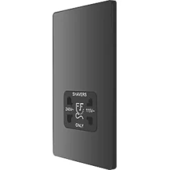 British General Evolve 2-Gang Dual Voltage Shaver Socket 115/240V Black with Black Inserts