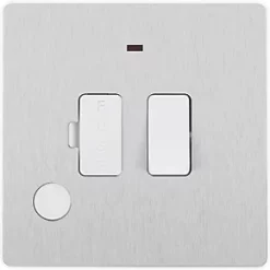 British General Evolve 13A Switched Fused Spur with LED Brushed Steel with White Inserts -British General Switches & Sockets Store 885PX A2