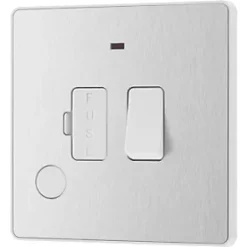 British General Evolve 13A Switched Fused Spur with LED Brushed Steel with White Inserts -British General Switches & Sockets Store 885PX A3