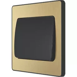 British General Evolve 20 A 16AX 1-Gang 2-Way Wide Rocker Light Switch Satin Brass with Black Inserts